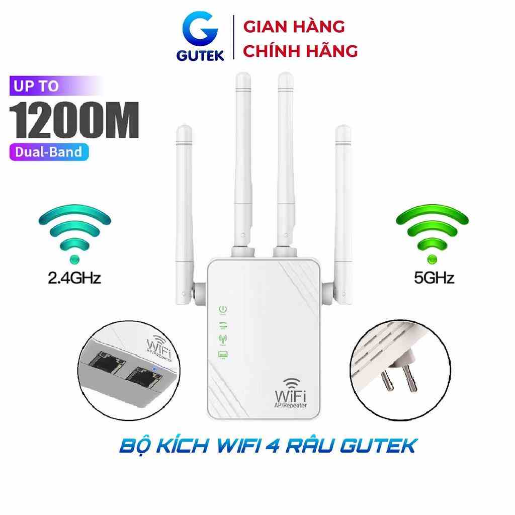 Bộ kích sóng wifi 4 râu Gutek KS2 tốc độ 300mbps 1200mbps 2 cổng RJ45 cắm trực tiếp cho điện thoại laptop máy tính PC