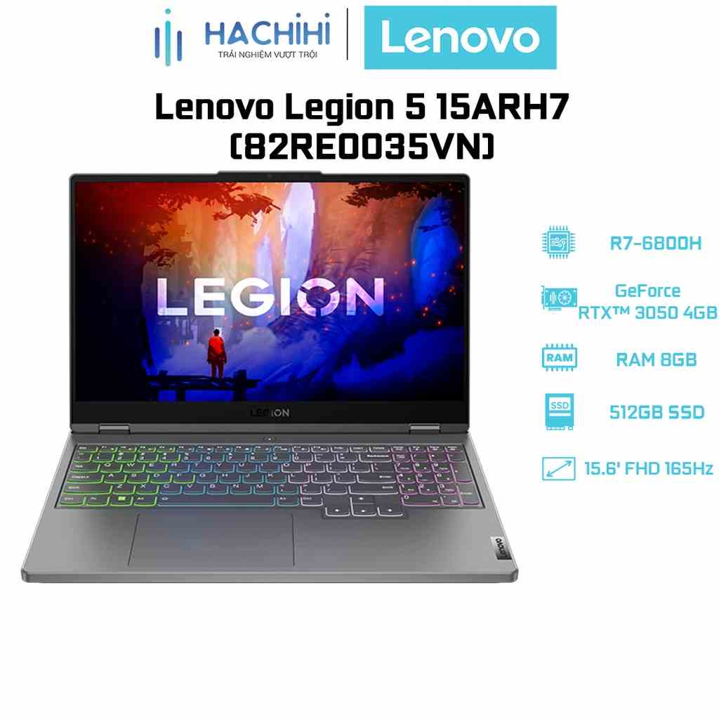 Laptop Lenovo Legion 5 15ARH7 82RE0035VN (R7-6800H | 8GB | 512GB | GeForce RTX™ 3050 4GB | 15.6 FHD 165Hz)