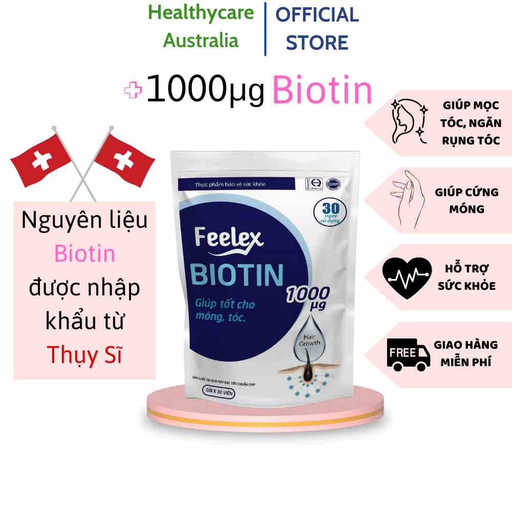 Viên uống Feelex Biotin ngăn rụng tóc, hỗ trợ mọc tóc Biotin gói 30 viên (30 Ngày)