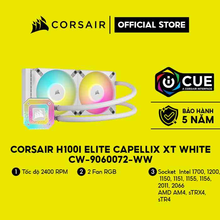 [Mã ELCL7 giảm 7% đơn 300K] Tản nhiệt nước Corsair H100i ELITE CAPELLIX XT WHITE/CW-9060072-WW