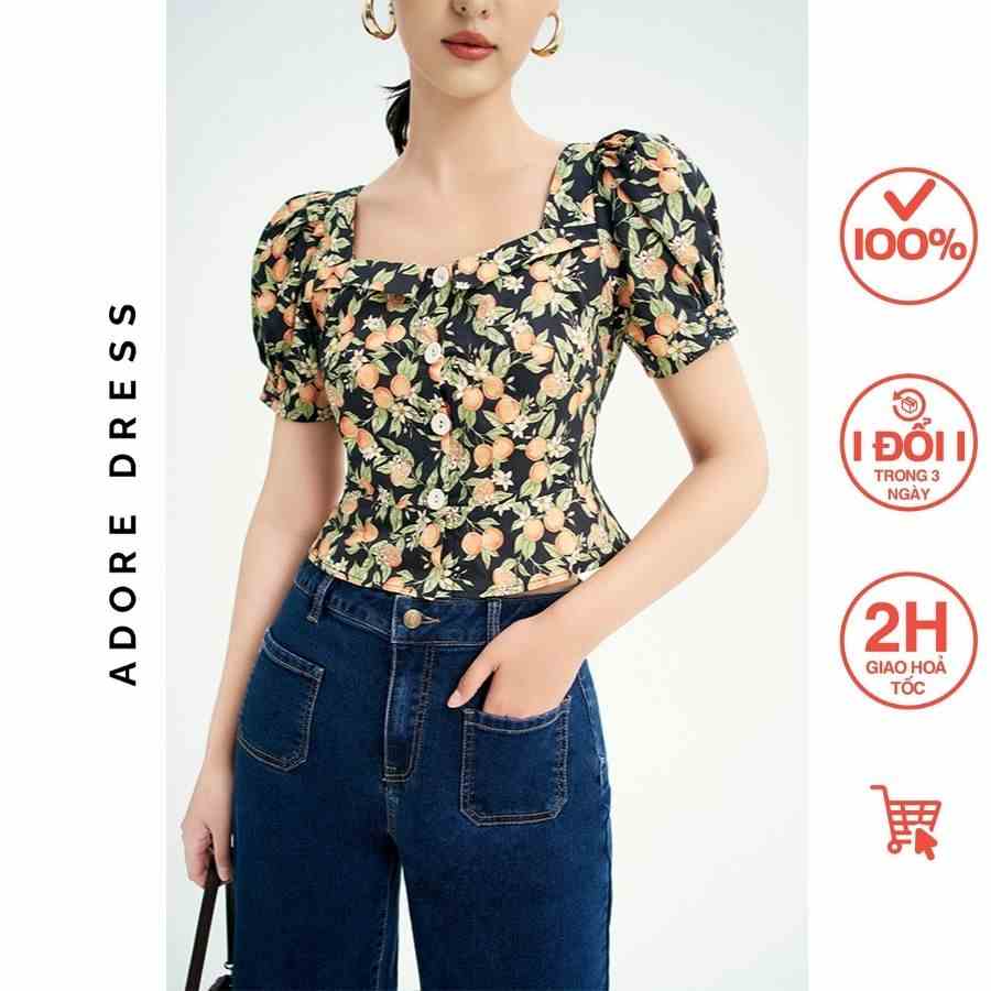 Áo Crop tops casual style thô hoa nhỡ đen quả chanh 311TO2016 ADORE DRESS