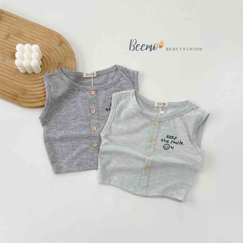 Áo ba lỗ mặt cười cho bé Beemo,Chất liệu cotton mềm mịn, thấm mồ hôi,Thiết kế ba lỗ thoáng mát, in hình nổi bật B332