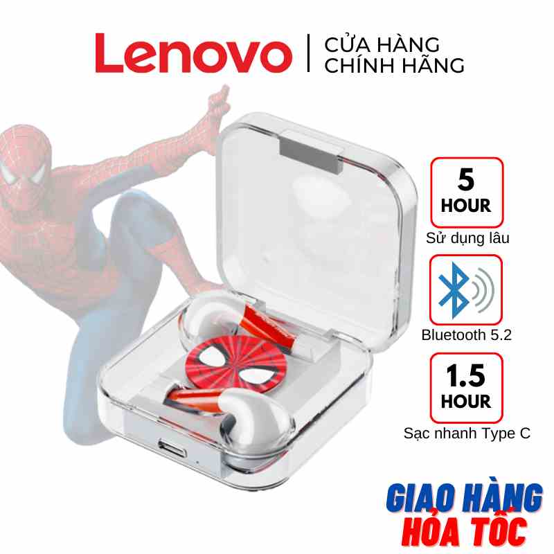 [SẴN HCM] Tai nghe Bluetooth Lenovo  Marvel x Disney LK10 - Có micro - Giảm ồn - Case trong suốt - SPIDERMAN