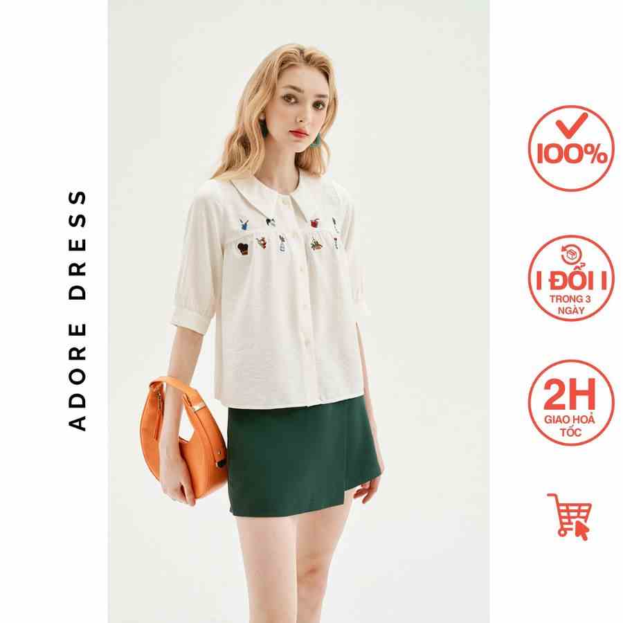 Áo sơ mi Shirts casual style đũi trơn trắng thêu 311SH1014 ADORE DRESS