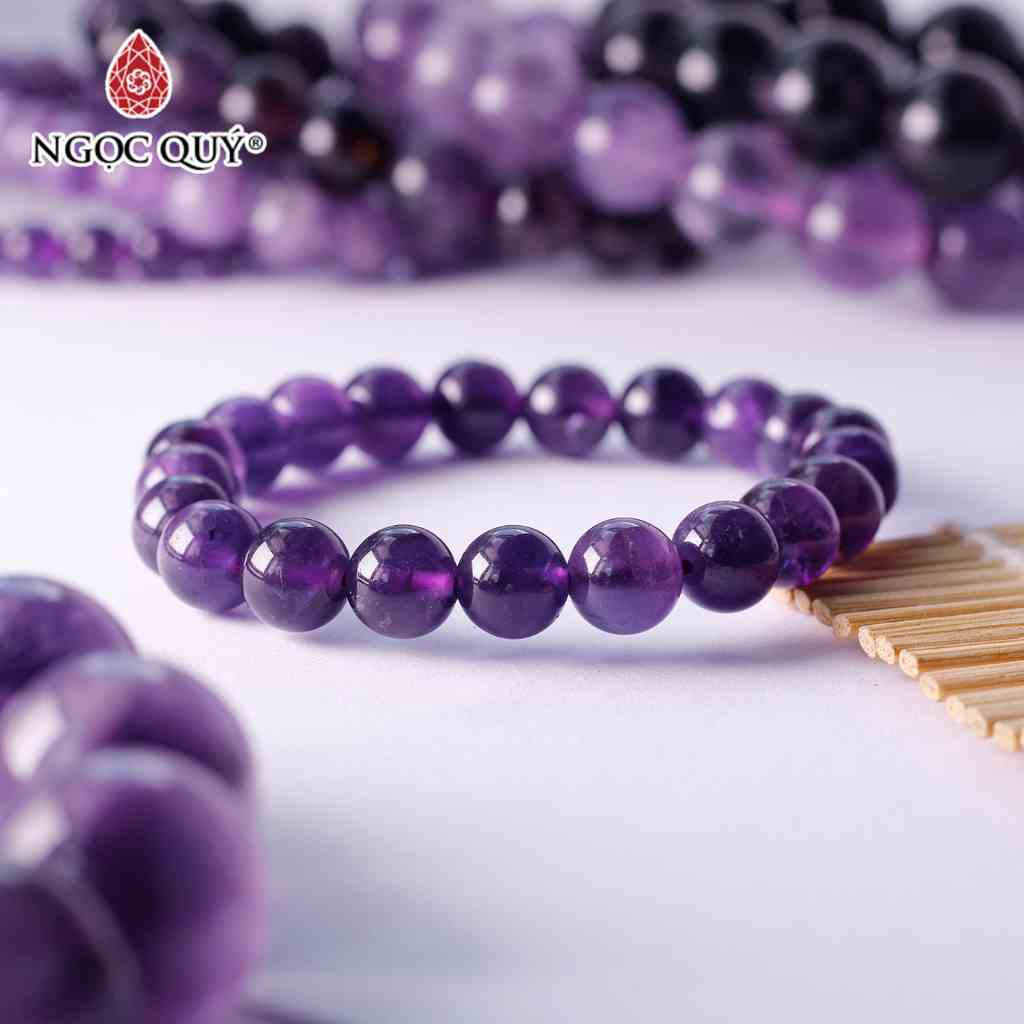 Vòng tay đá Amethyst hạt trơn - Ngọc Quý