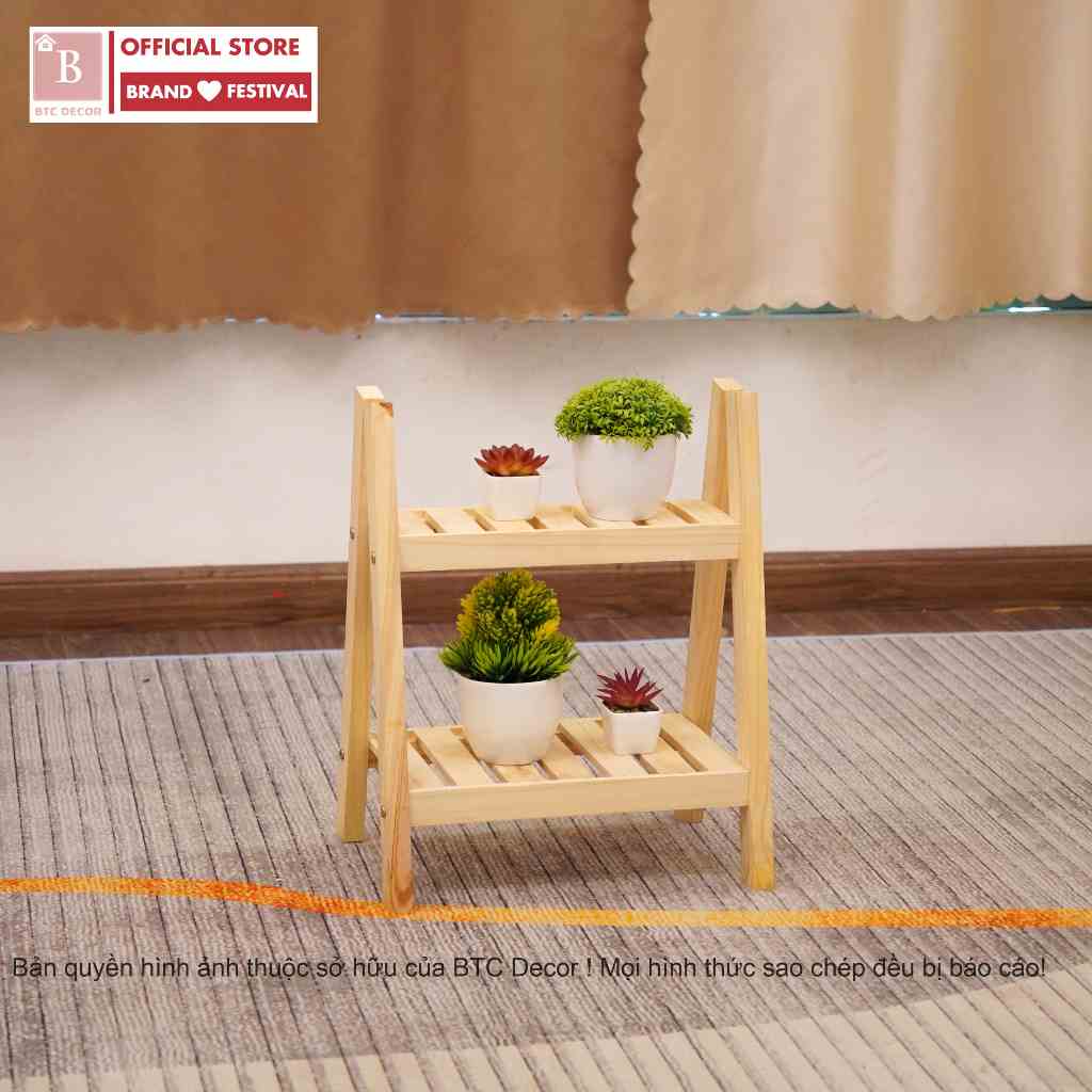 Kệ mini gỗ thông để mô hình, chậu cây mini, decor phòng, bàn làm việc, bàn học chắc chắn, chống mối mọt - KT 50x35cm