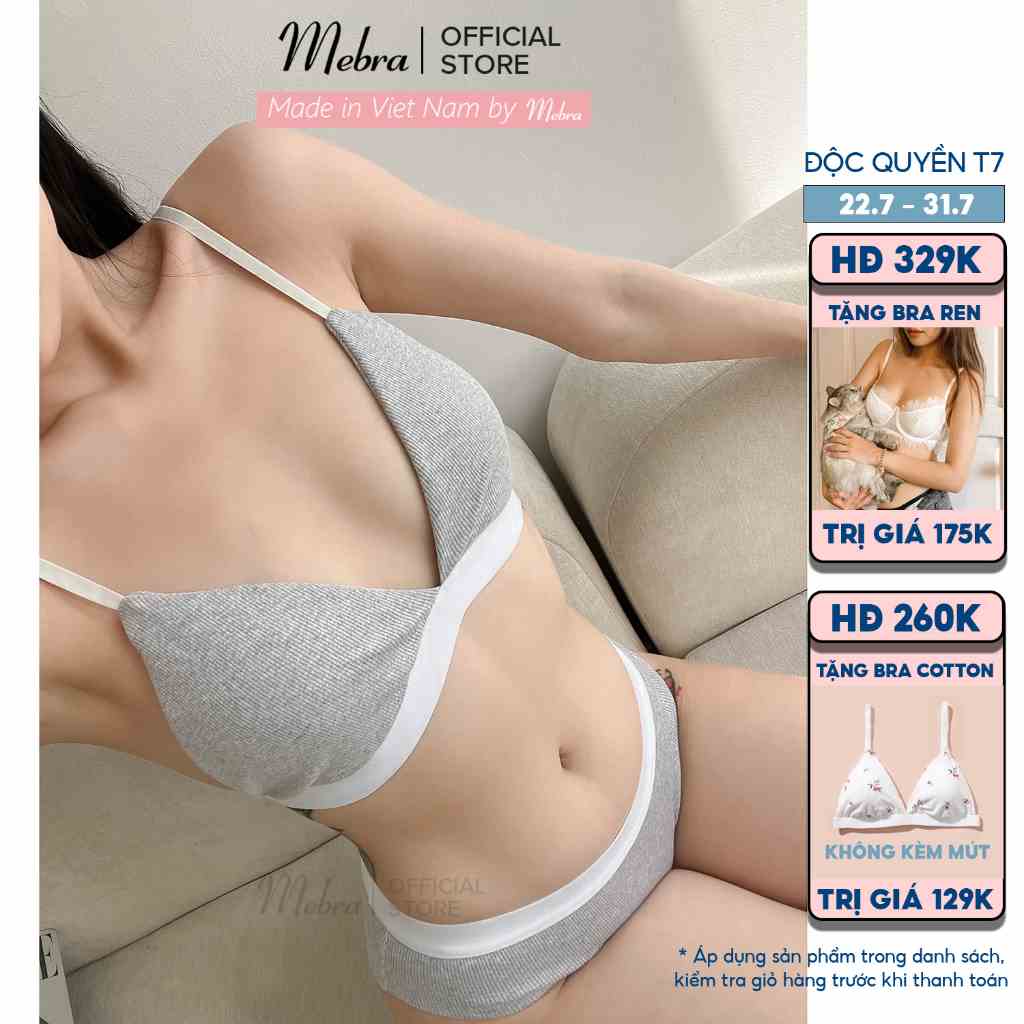 Bộ Đồ Lót Cotton Nữ Đai To Không Gọng Kiểu Bikini Mát Nhẹ Thoáng Khí Có Mút Mỏng Mùa Hè Trẻ Trung Hiện Đại Mebra TH