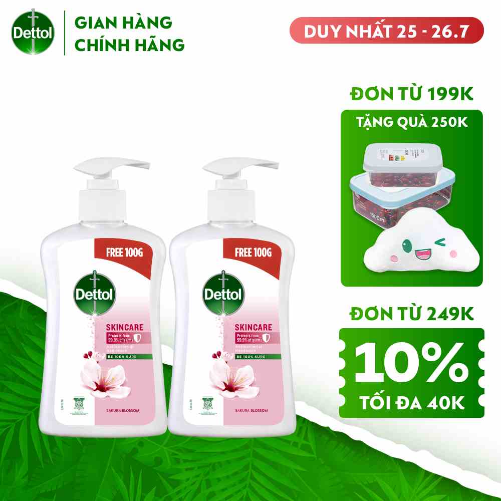 Combo 2 chai nước rửa tay Dettol kháng khuẩn chăm sóc da - Chai 500G