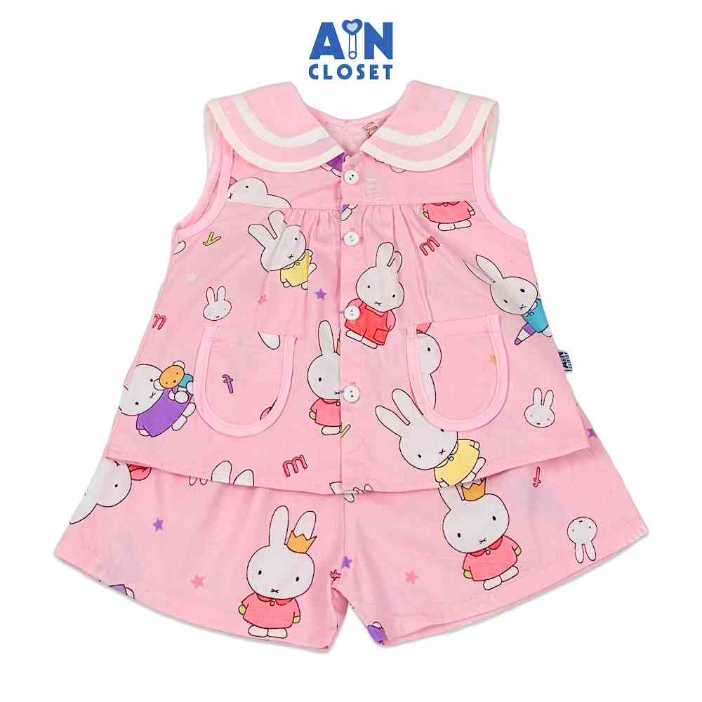 Bộ quần áo Ngắn bé gái Thỏ Miffy hồng cotton - AICDBGHKREBU - AIN Closet