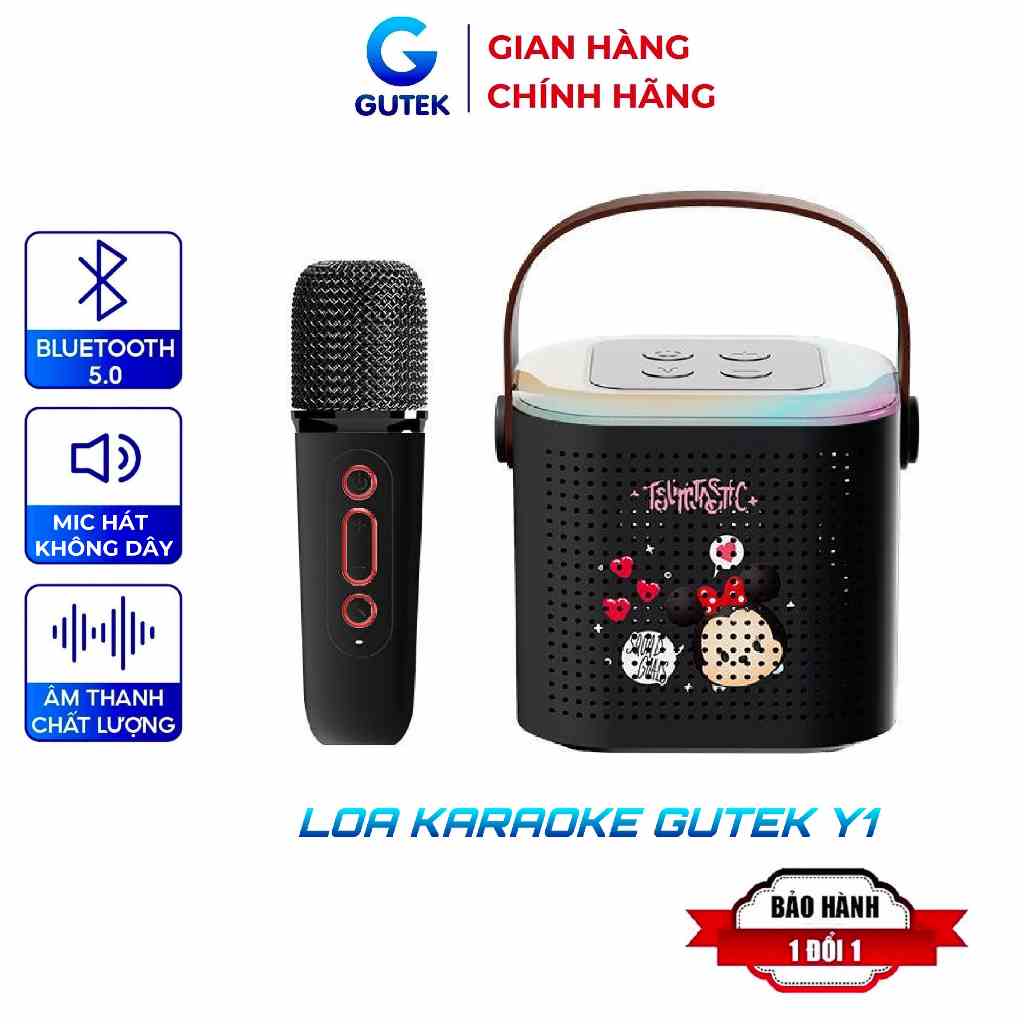 Loa bluetooth mini karaoke kèm mic Gutek Y1 không dây, kèm 01 mic hát công suất 5W âm thanh chất lượng