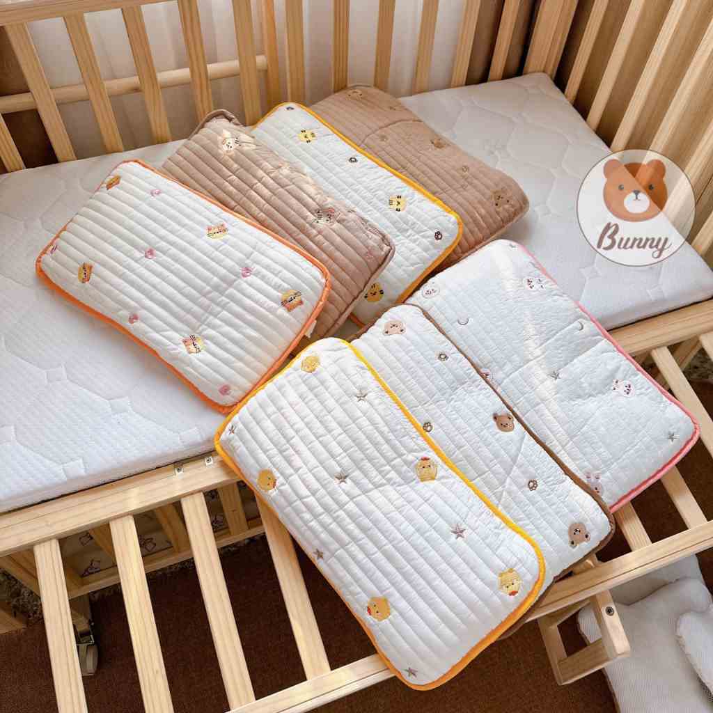 Gối Điều Hòa Cho Bé Lót Đầu Điều Hoà Bunny Chất Liệu Cotton Xuất Hàn Thoáng Mát Sử Dụng Được 4 Mùa