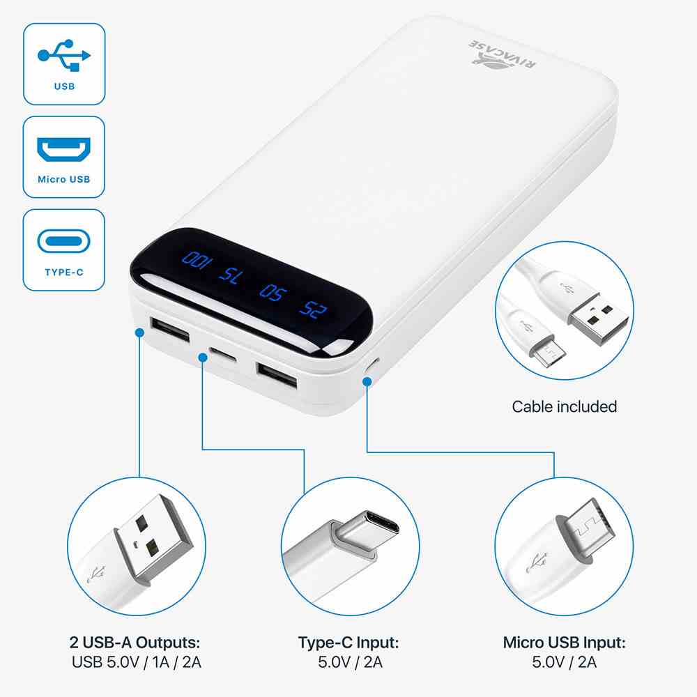 [Mã BMLTB35 giảm đến 35K đơn 99K] Pin sạc dự phòng Rivacase VA2280 dung lượng 20.000 mAh, có màn hiển thị LCD