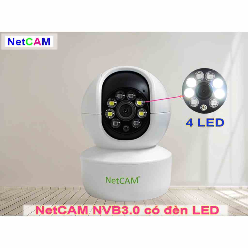 Camera WiFi Trong Nhà NetCAM NVB3.0 (3MP) Có Đèn Led, Đàm thoại 2 chiều, Xoay toàn cảnh 360 độ