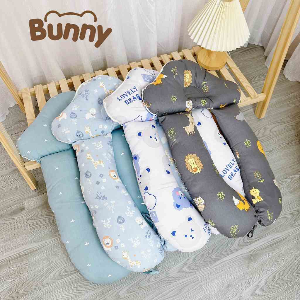 Gối chữ U cho bé sơ sinh đa năng Bunny chống giật mình cho bé, định hình chống bẹp đầu vừa làm gối ôm, gối chặn