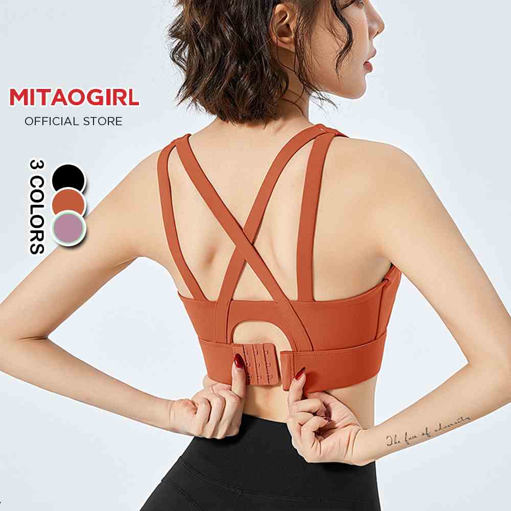 Áo bra tập gym yoga nữ MITAOGIRL kiểu dây lưng đan chéo có móc cài chất thun poly lạnh mát nâng đỡ vòng một