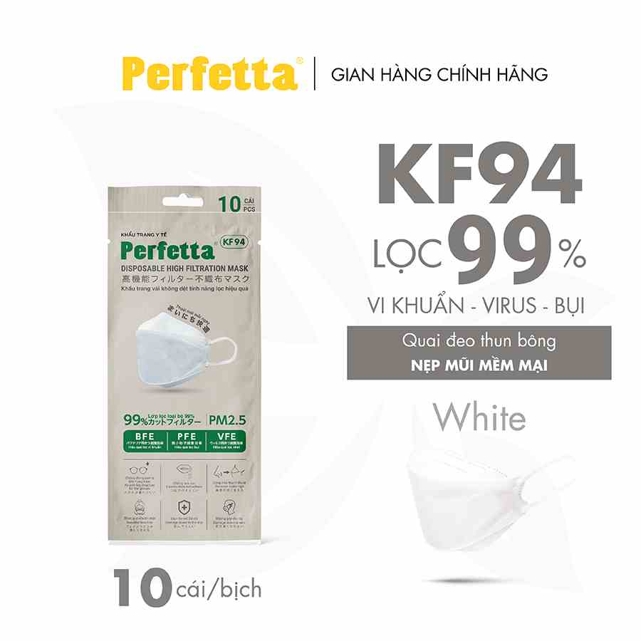 [Mã BMLTB35 giảm đến 35K đơn 99K] Bịch Khẩu Trang KF94 Perfetta Cao Cấp 3 Lớp, Chuẩn Hàn Quốc (10 cái/bịch)