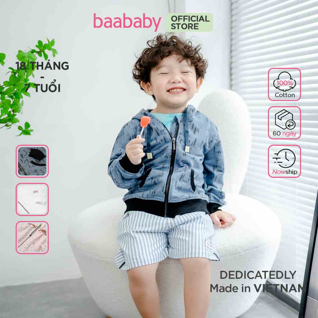 Áo khoác cho bé, áo khoác có nón cotton cho bé trai, bé gái Baa Baby từ 1 tuổi - 7 tuổi