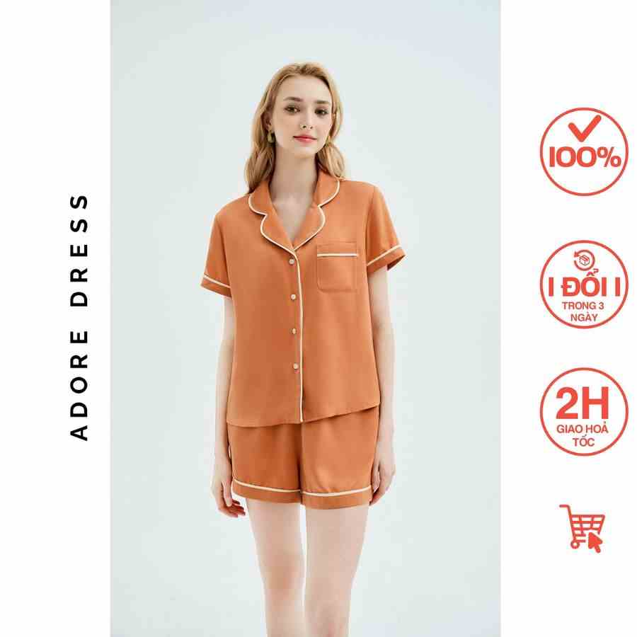 Pijamas tay cộc quần short lụa trơn cam 311HO2004 ADORE DRESS