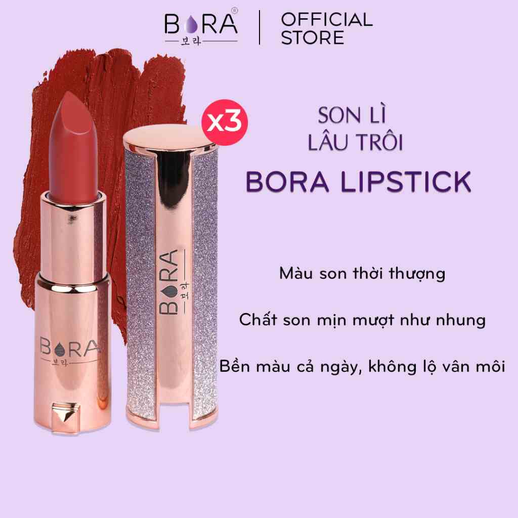 COMBO 3 Son Kem Lì Dưỡng Ẩm Bora Cao Cấp Màu Cam Đất