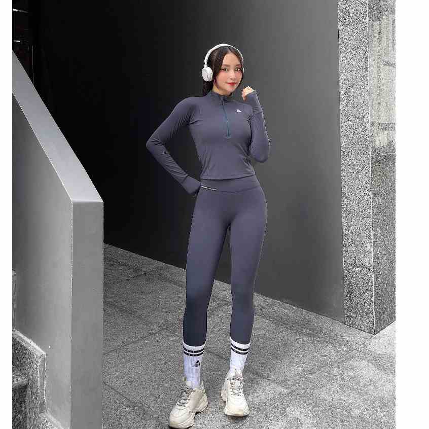 Set đồ tập gym yoga Fitme Cover23 áo khoác halfzip midnight blue quần legging phối xéo midnight blue