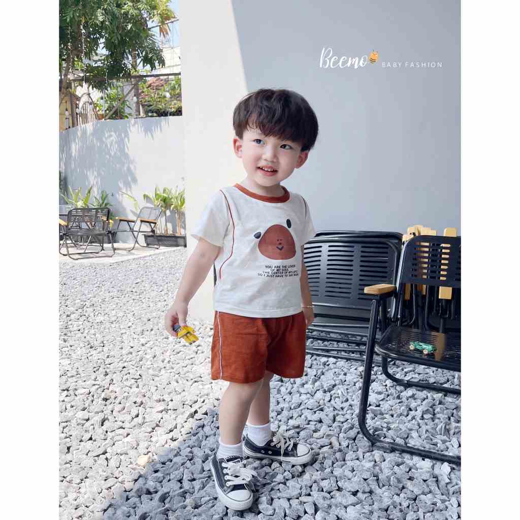 Set bộ quần áo cho bé Beemo in hình mặt gấu ngộ nghĩnh, vải cotton xược mềm mát mặc hè, từ 1 - 7 tuổi 23294B