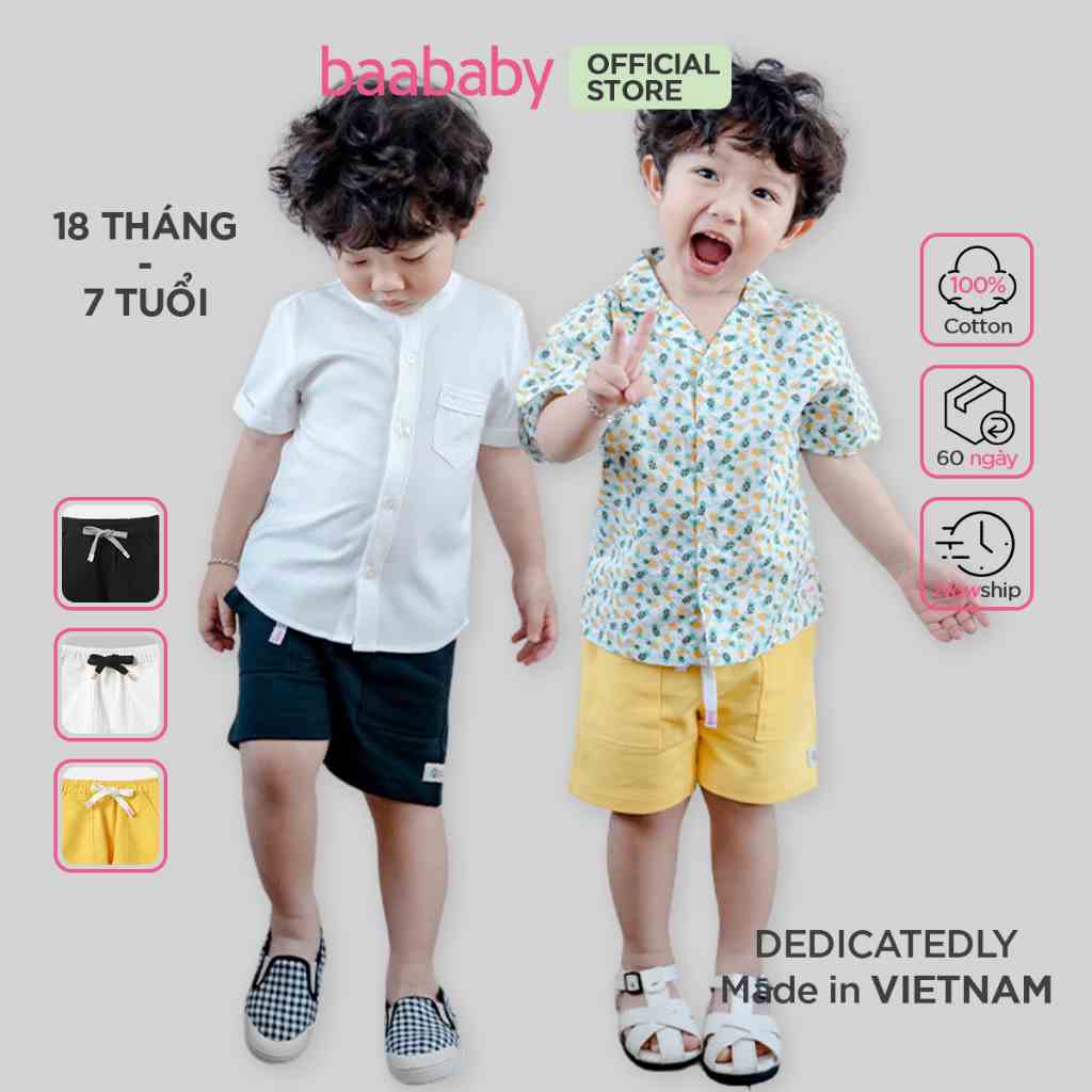 Quần short bé trai phong cách, quần thun sọc phối túi cho bé trai từ 1 tuổi - 7 tuổi Baa Baby