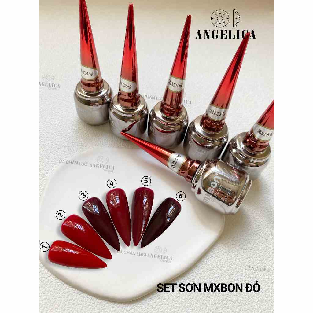 Set 6 chai sơn gel đỏ mxbon tôn da trang trí móng lên chuẩn màu nails ANGELICA