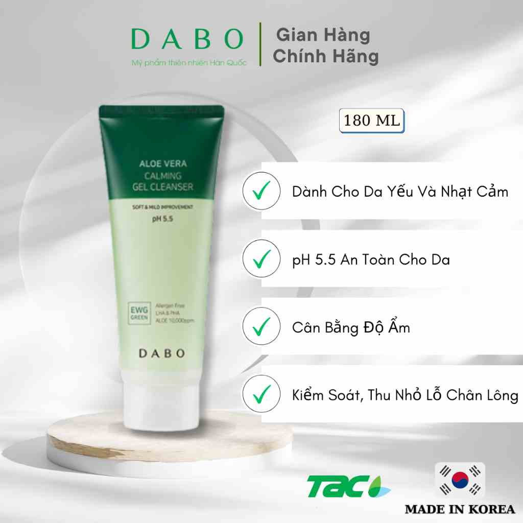 [ĐỘC QUYỀN] Sữa Rửa Mặt Dạng Gel DABO Lô Hội pH Thấp 5.5 150ml DABO Aloe Vera Calming Gel Cleanser THIÊN ANH BEAUTY