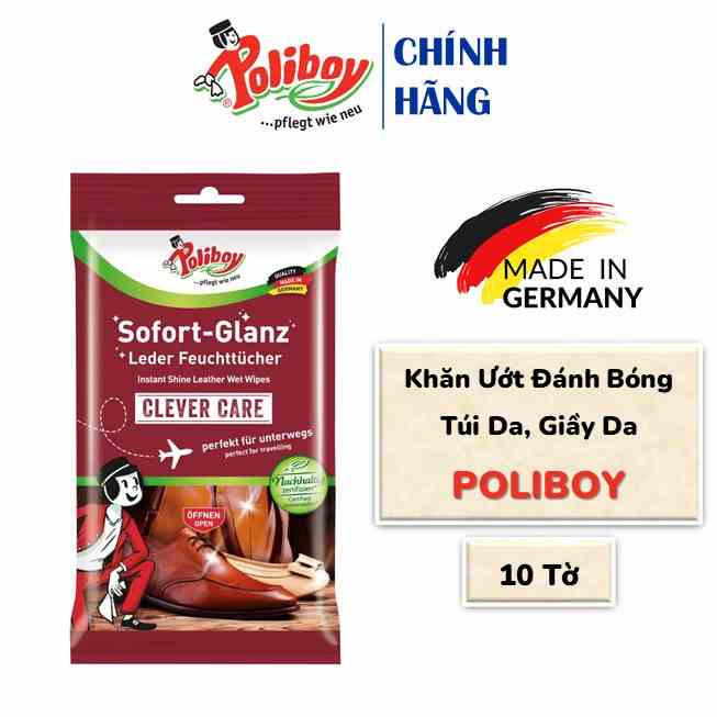 Khăn Giấy Lau Giày Da, Túi Da Hàng Hiệu POLIBOY Dưỡng Bóng Giầy Da, Làm Mới Túi Da 10 Tờ/Gói