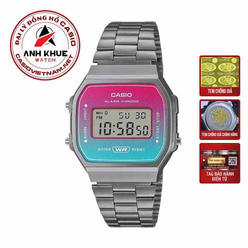 Đồng Hồ Casio unisex A168WERB-2ADF | Điện Tử Cổ Điển | Dây Kim Loại | Pin 7 Năm | Chống Nước