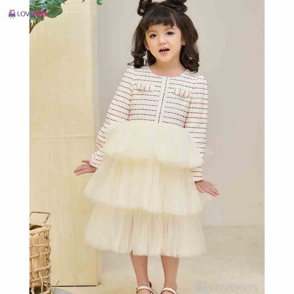 [Mã BMLTA35 giảm đến 35K đơn 99K] Đầm tiệc dạ tweed kẻ phối tầng - Lovekids