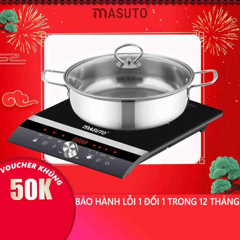 Bếp Điện Từ Đơn Cảm Ứng Masuto Kính Cường Lực Siêu Bền Nấu Đa Năng An Toàn Bảo Hành 36 Tháng Tặng Nồi Lẩu Inox