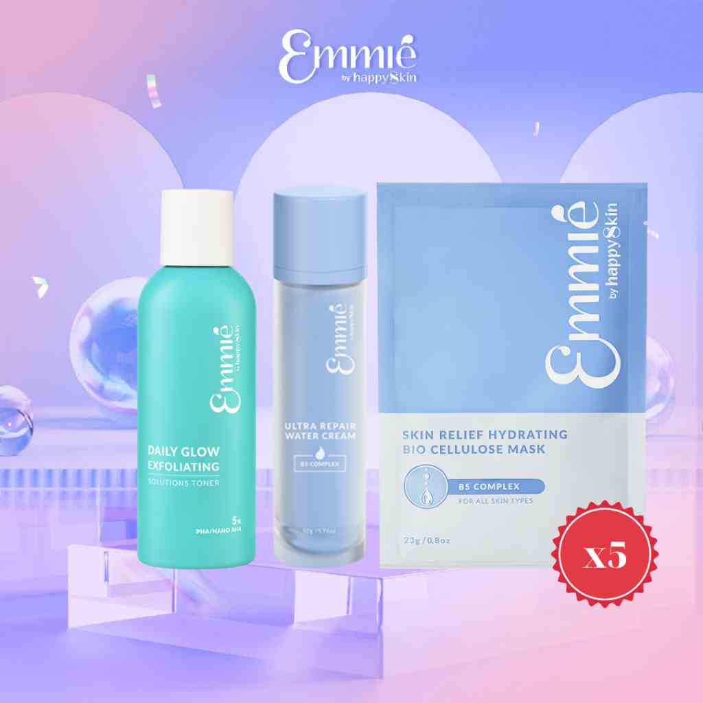 Combo Làn Da Căng Mọng: Kem Dưỡng Phục Hồi B5 + Toner 5% PHA/ NANO AHA 230ml + 5 Mặt Nạ B5 Emmié By HappySkin