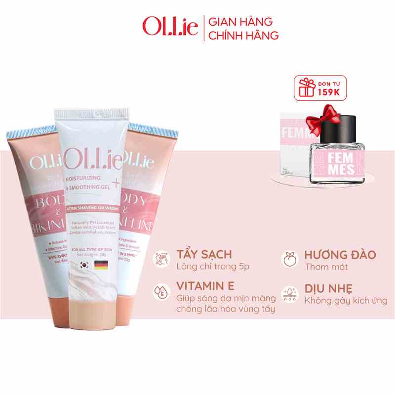 Combo 2 kem tẩy lông Ollie + 1 kem dưỡng da làm chậm quá trình mọc lông Ollie