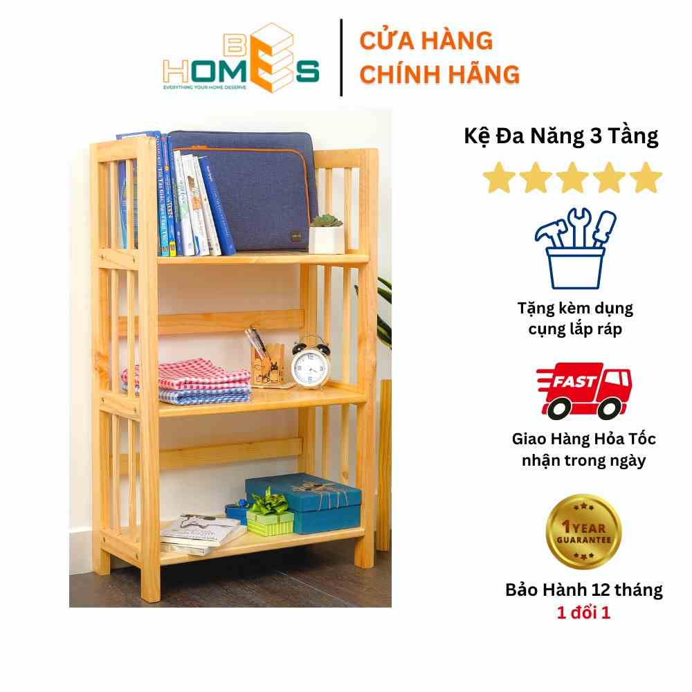 [Mã BMLTB35 giảm đến 35K đơn 99K] Hỏa Tốc Kệ sách 3 tầng mặt ván Behomes cao 92 cm