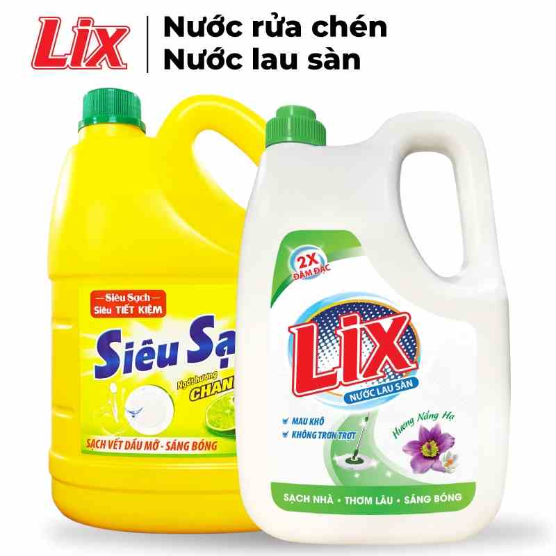 COMBO 67 gồm Nước lau sàn LIX hương nắng hạ 3.6 lít LH360 + Nước rửa chén LIX siêu sạch hương chanh 3.6kg NS360