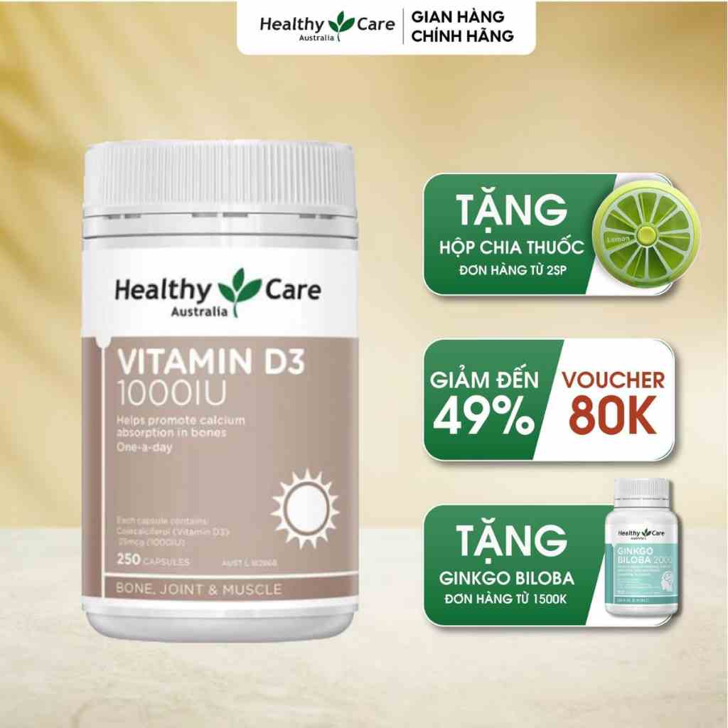 Viên uống chống loãng xương Healthy Care Vitamin D3 1000IU 250 viên Úc