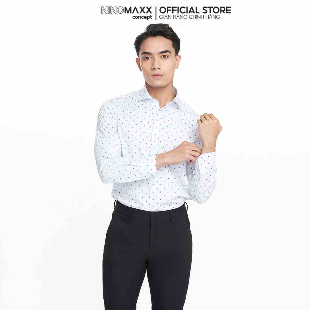 N&M Áo sơ mi họa tiết nam tay dài chất vải bambo form slim fit 2208065