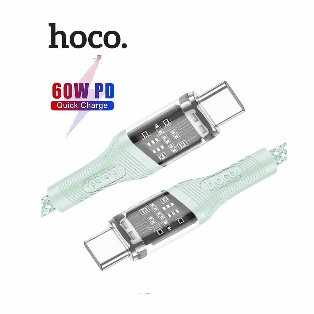 Cáp sạc Hoco U111 Type-C to Type-C sạc nhanh 60W đầu sạc trong suốt dây Nylon bện dài 1.2M ( Xanh )