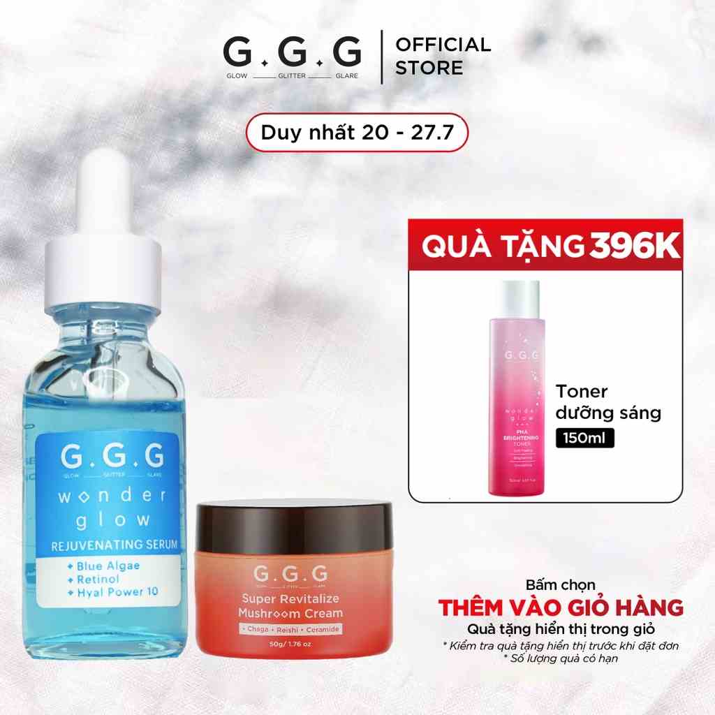 Combo Phục Hồi Trẻ Hóa Da Toàn Diện GGG Rejuvenating Serum & Mushroom Cream 30ml x 50g