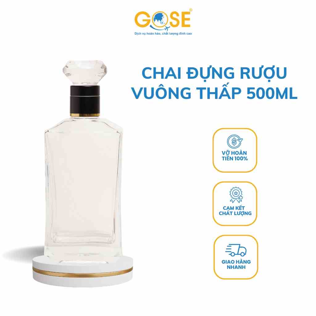 Chai thủy tinh đựng rượu 500ml GOSE nắp kim cương cao cấp trang trí sang trọng thời thượng