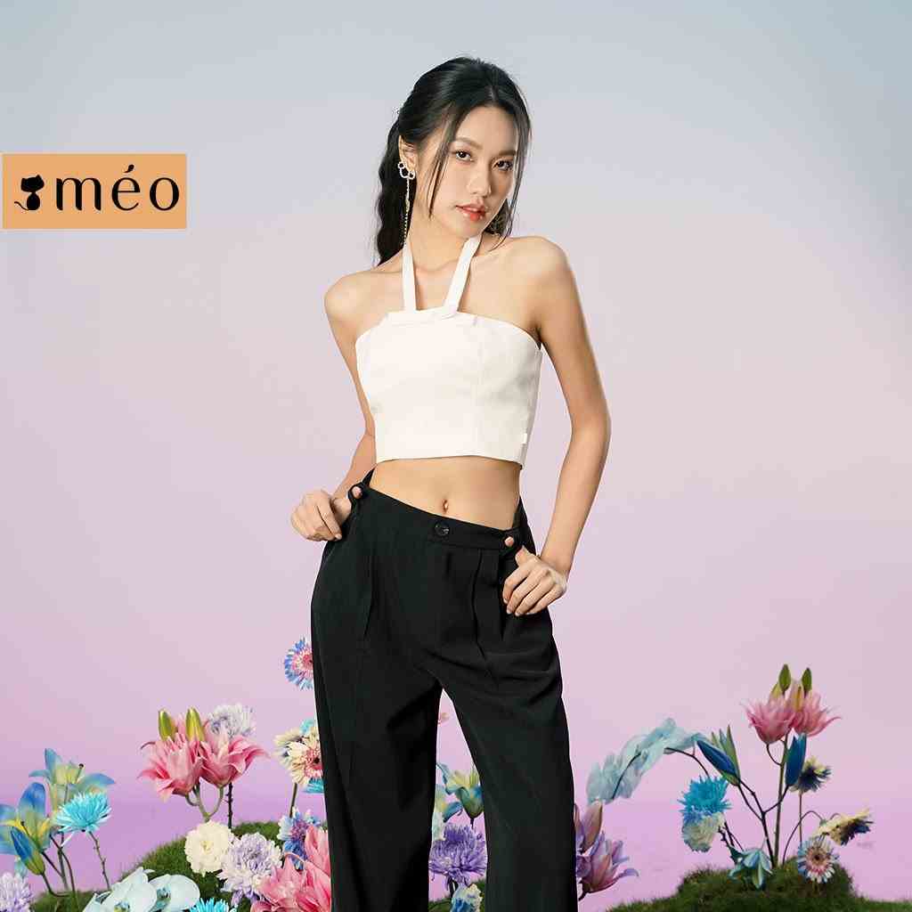 Áo kiểu nữ Méo shop dáng croptop cổ yếm phối nơ cách điệu Lyndy