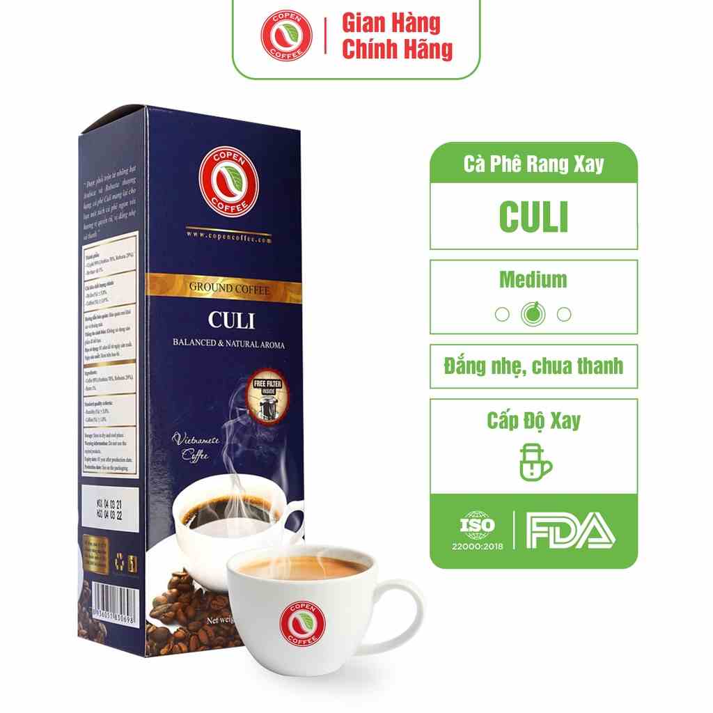 Cà phê phin rang xay truyền thống Culi - Copen Coffee - pha phin vị đắng vừa, thanh chua, hậu vị thơm lâu - Gói 500g