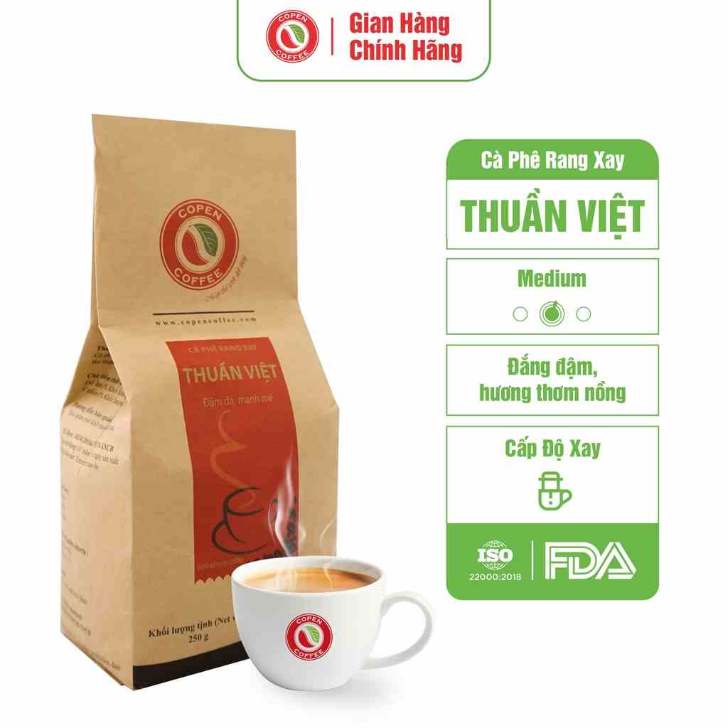 Cà phê rang xay truyền thống pha phin Thuần Việt - Copen Coffee - Vị đắng đậm đà, thơm nồng nàn - Gói 250g