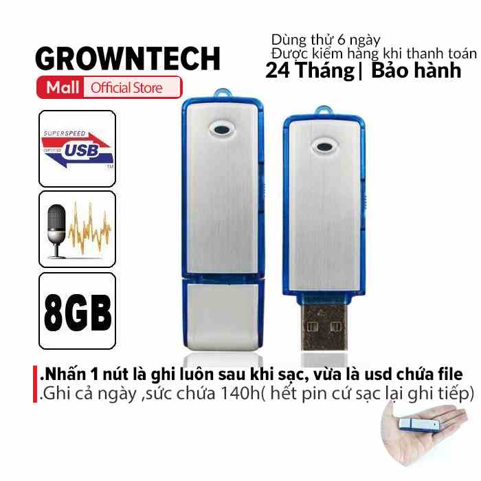 Máy ghi âm usb SK 858 GROWNTECH - USB GHI ÂM VÀ LƯU TRỮ DỮ LIỆU siêu nhỏ mini tiện lợi bỏ túi chống thắm nước cao cấp