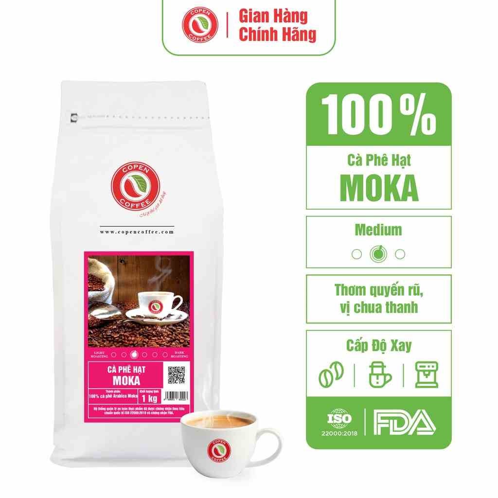 Cà phê Moka rang mộc nguyên chất - Copen Coffee - vị ngon đến từ vùng Cầu Đất - Gói 1KG