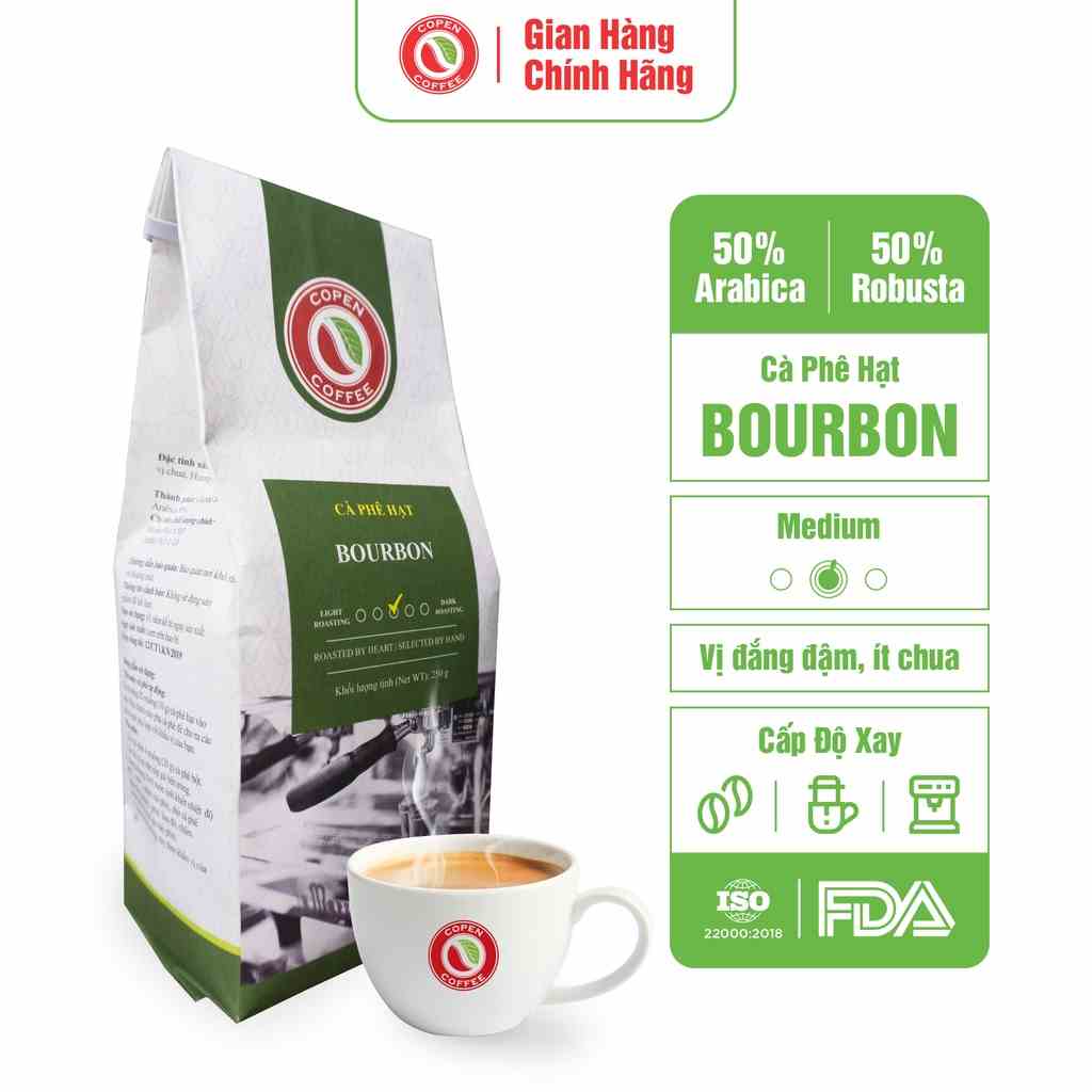 Cà Phê hạt Bourbon rang mộc nguyên chất - Copen Coffee - Đắng đậm, thơm dịu, hậu vị sâu - Gói 250g