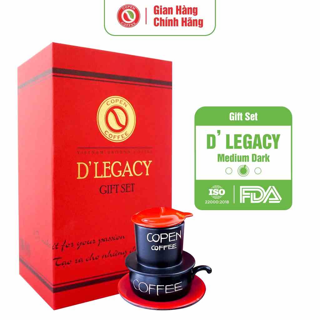 Hộp quà tặng Cao Cấp D’ Legacy - Copen Coffee  - Kèm phin gốm Bát Tràng đắng nhẹ, chua thanh, hậu ngọt