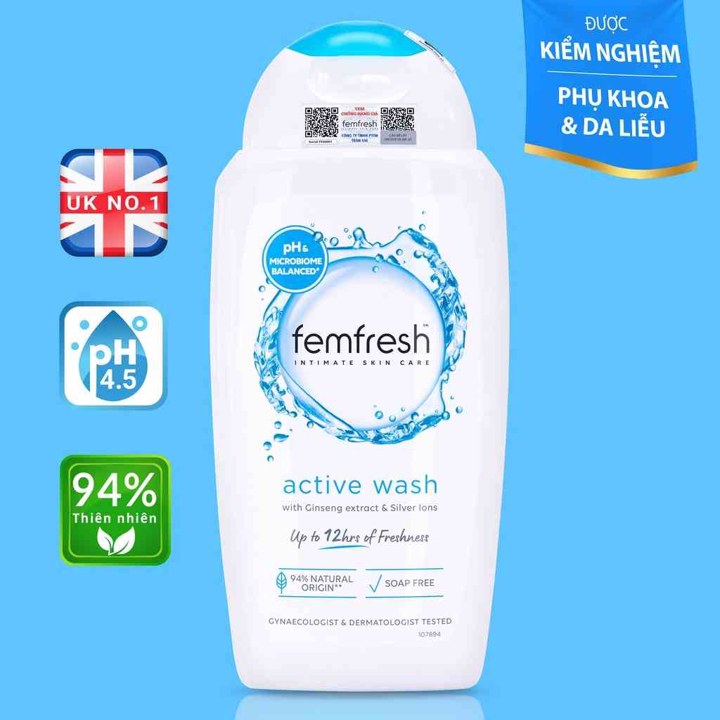 Dung Dịch Vệ Sinh Nam Nữ Cho Người Ưa Vận Động Giúp Vùng Kín Sạch, Thơm, Tươi Mới Femfresh Active Fresh Wash 250ml UK