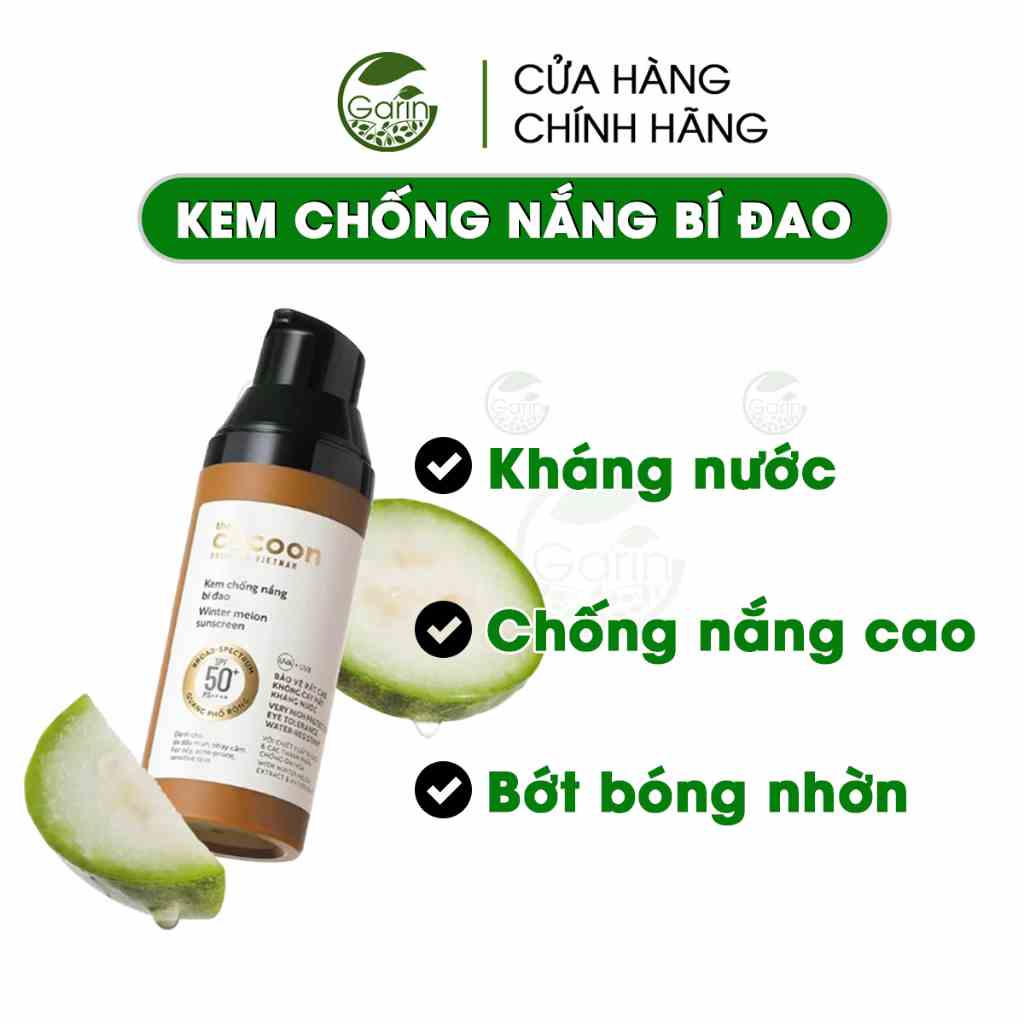 Kem chống nắng bí đao Cocoon Garin bảo vệ rất cao SPF 50 +, PA ++++ quang phổ rộng 50ml